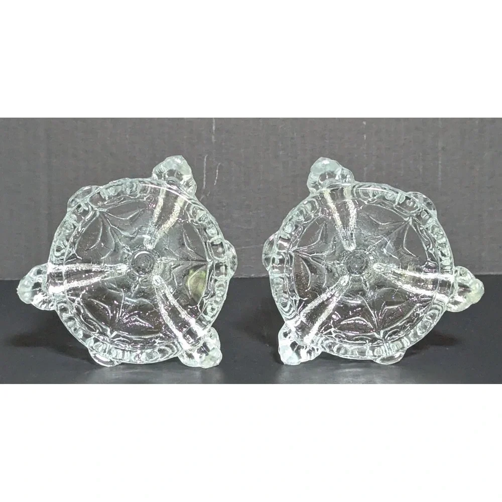 Vtg Clear European Pressed-Glass Koi Fish/Dolphin-Footed Candlesticks (Pair)